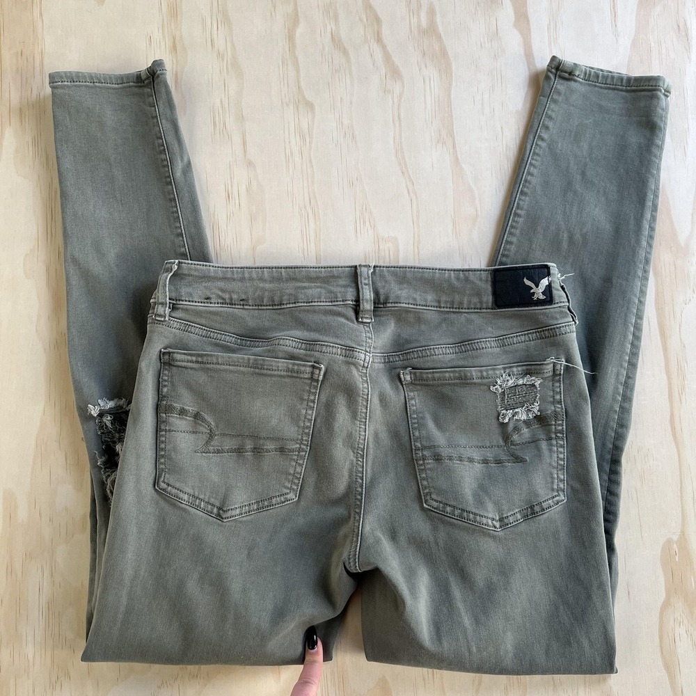 American Eagle Outfitters Jegging Jeans Womens 8 Green Super Stretch Distressed